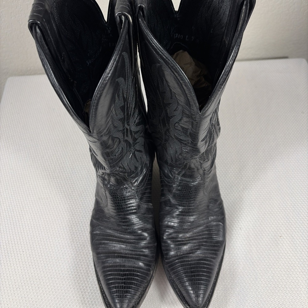 Black Tony Lama Leather Western Boots Men's Pointed Toe Size 9M - Picture 5 of 11